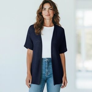 Talbots Women's M Open Cardigan‎ Sweater Navy Blue 100% Linen